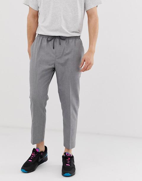 New Look - Pantaloni Cropped Senza Chiusura Grigio Rigato - Grigio