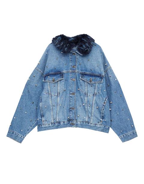 Cazadora Denim Cuello Pelo Y Tachuelas