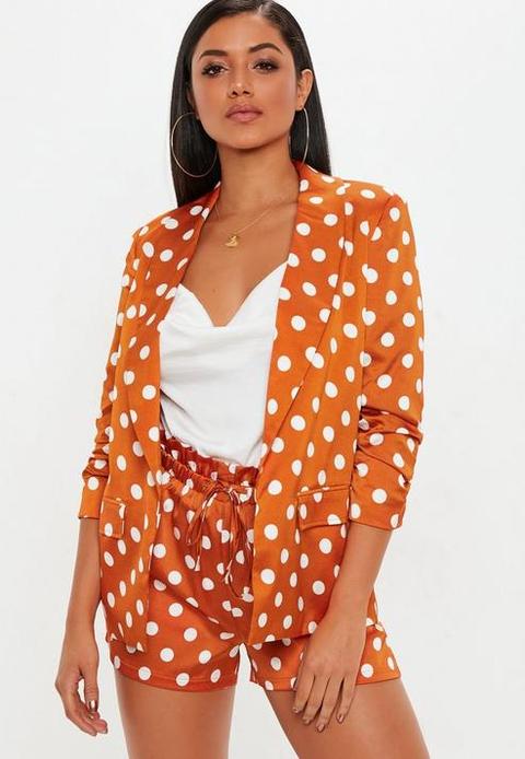 Orange Polka Dot Gathered Sleeve Blazer, Rust Orange