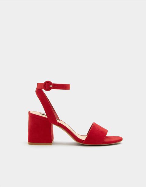 Red Mid Heel Sandals With Ankle Strap