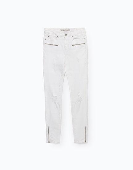 Jeans Blanco Cremalleras