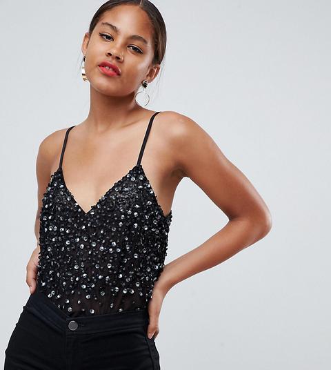 Asos Design Tall - Body Con Paillettes Decorative - Nero