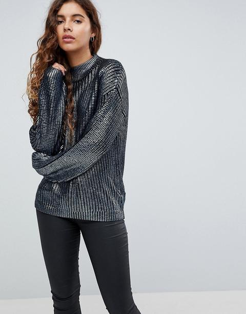 Asos - Maglione Metallizzato Con Collo Alto - Navy