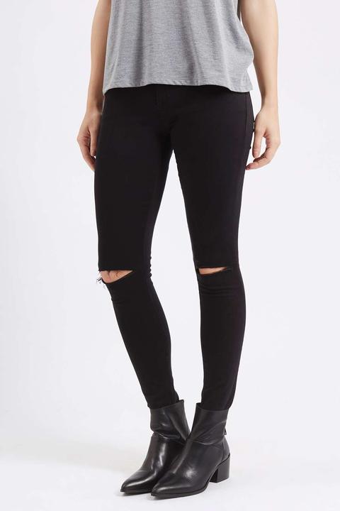 Moto Black Ripped Leigh Jeans