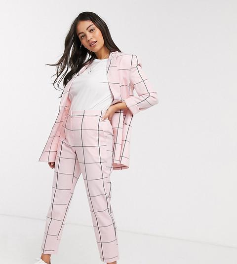 Asos Design Petite Slim Suit Trouser In Pink Grid Check-multi