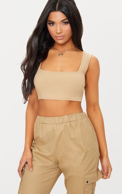 Basic Stone Rib Square Neck Crop Top