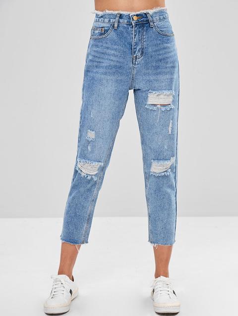 Jeans Strappati Sfilacciati Denim Blue