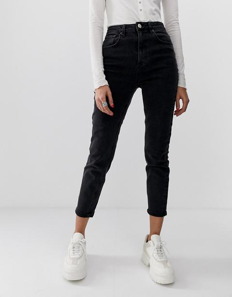 Asos Design High Rise Farleigh 'slim' Mom Jeans In Washed Black