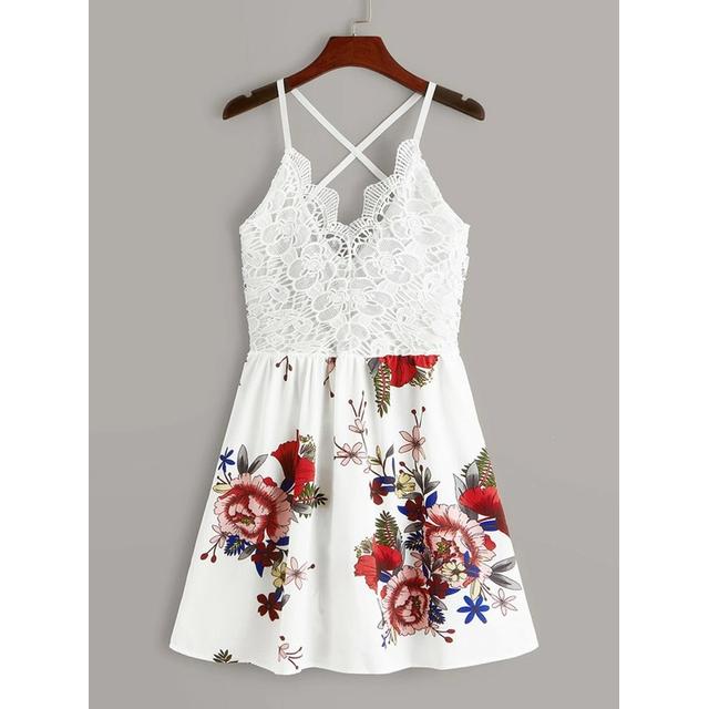 Floral Print Contrast Lace Cami Dress 