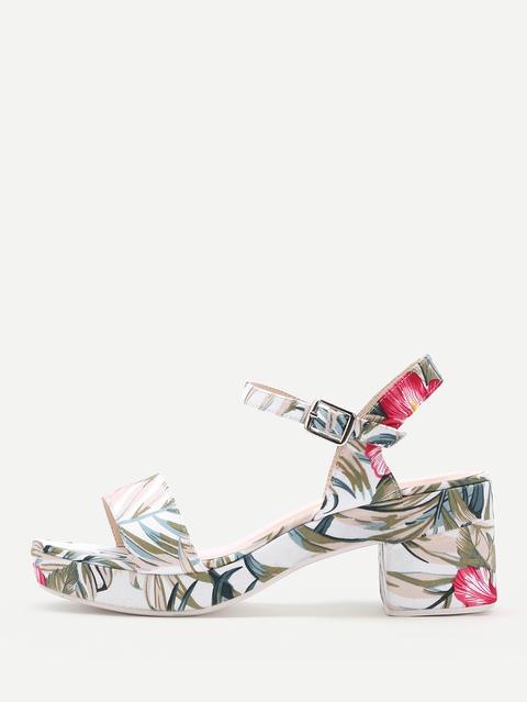 Flower Print Platform Sandals