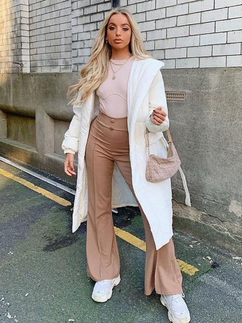 Kayla Button Front High Waist Trousers In Camel