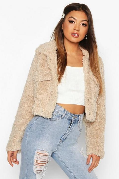 Womens Faux Fur Teddy Shacket - Beige - S, Beige