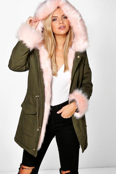 Boutique Tia Detachable Faux Fur Cuff & Collar Parka