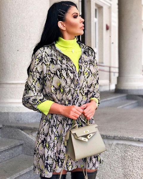 Cora Snake Print Shirt Dress In Neon Green