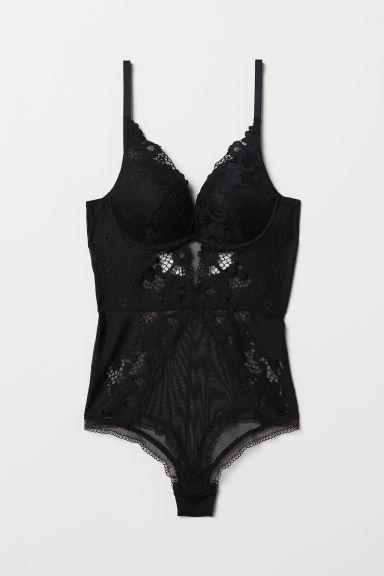 H & M - Lace Push-up Body - Black