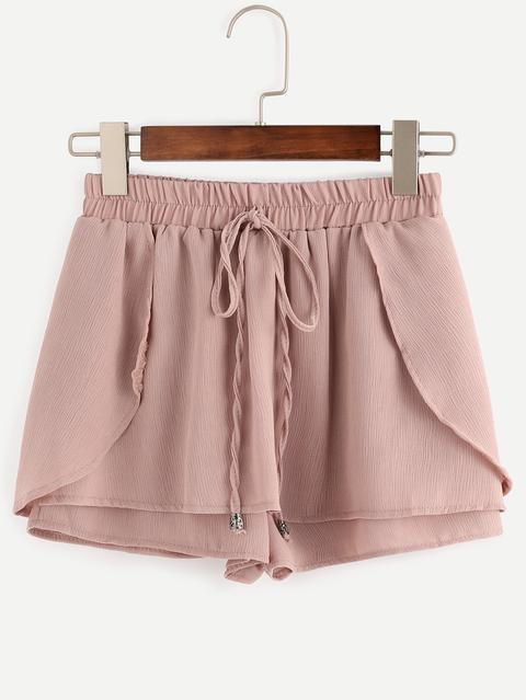 Pink Drawstring Waist Wrap Shorts