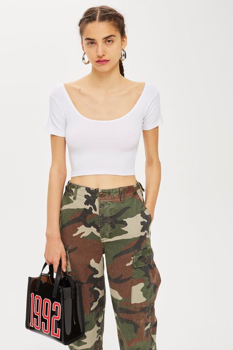 Womens Petite Crop Top - White, White