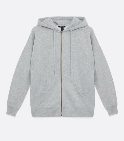 Pale Grey Zip Hoodie New Look