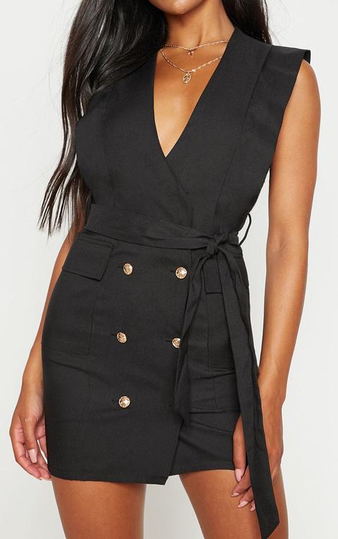 black gold button detail blazer dress