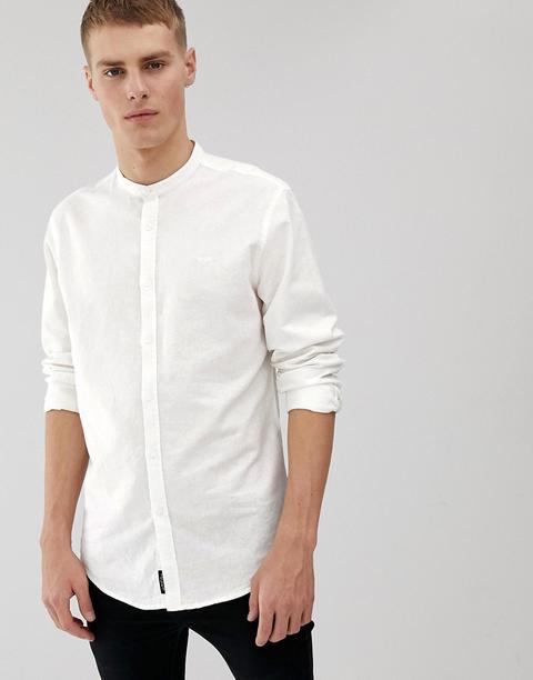 Threadbare Cotton Linen Grandad Long Sleeve Shirt