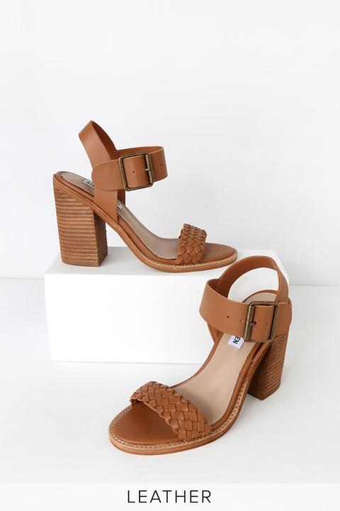 Cadence Cognac Leather High Heel Sandal Heels - Lulus