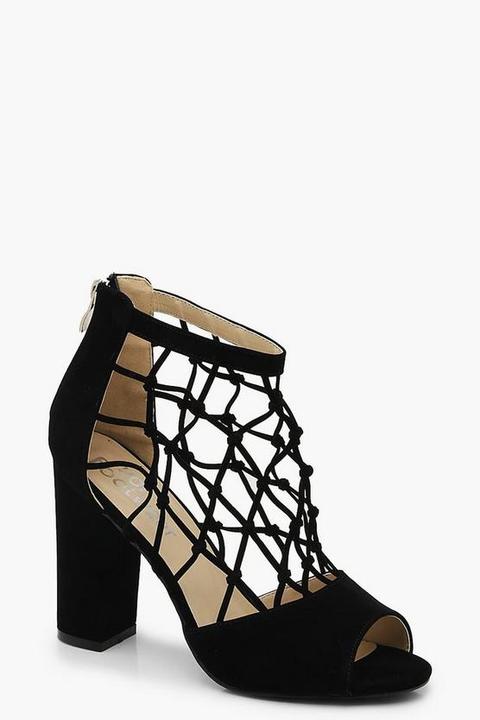 Block Heel Fishnet Peeptoe Heels