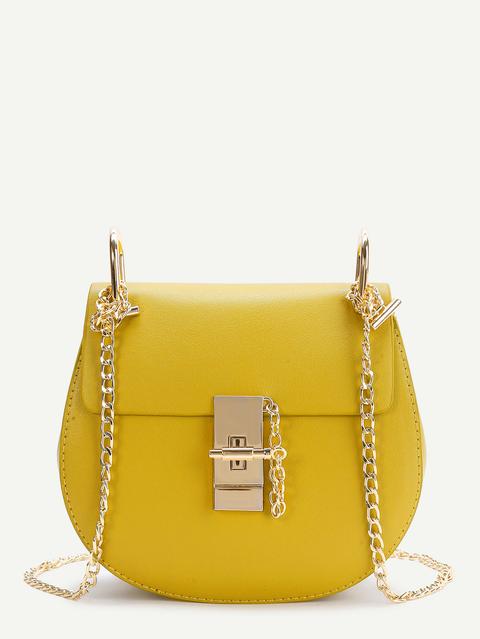 Bolso Pu Con Solapa Y Cadena - Amarillo