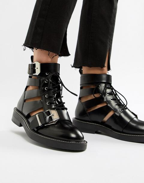 Asos Design Premium Archer Leather Cut Out Ankle Boots