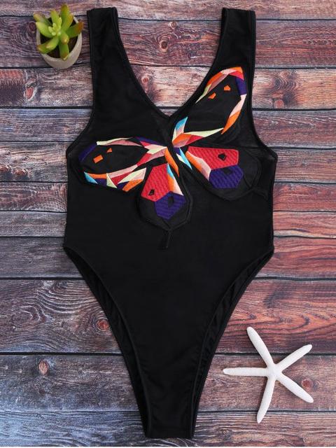 Butterfly Sheer One Piece High Cut Swimsuit