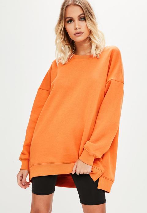 Orange Oversized Basic Sweatshirt, Orange