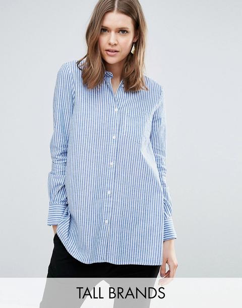 Y.a.s Tall - Kolo - Camicia Con Stampa A Righe Sottili In Coordinato - Blu