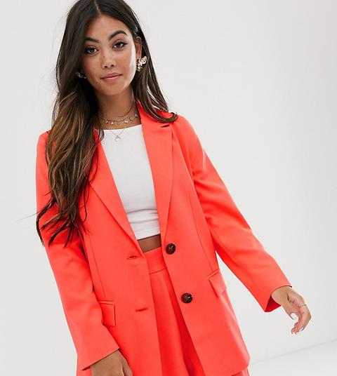 Blazer Suave En Coral Pop De Asos Design Petite-rosa