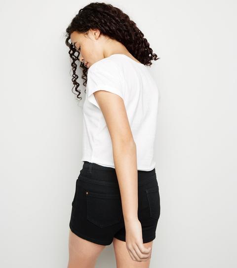 Girls Black Button Front Denim Shorts 