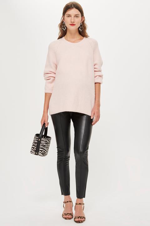 Womens **maternity Leather Look Trousers - Black, Black