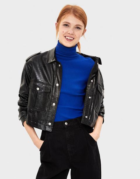 Faux Leather Mock Croc Jacket