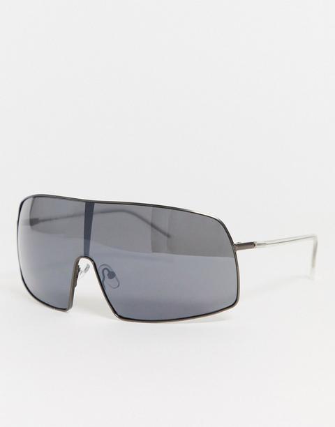 Weekday Hike Reflective Wrap-around Sunglasses In Silver-black