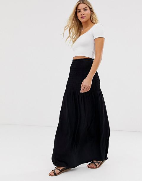 Asos Design - Bask - Gonna Lunga Con Vita Arricciata - Nero