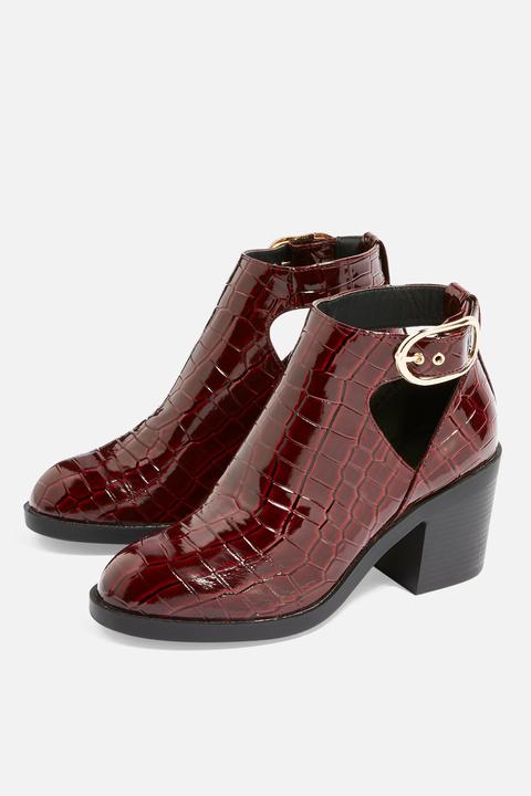 Womens Berlin Buckle Crocodile Effect Boots - Red, Red