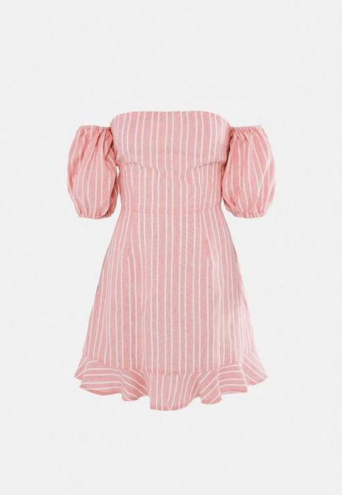 Blush Stripe Tie Back Ruffle Hem Dress, Pink