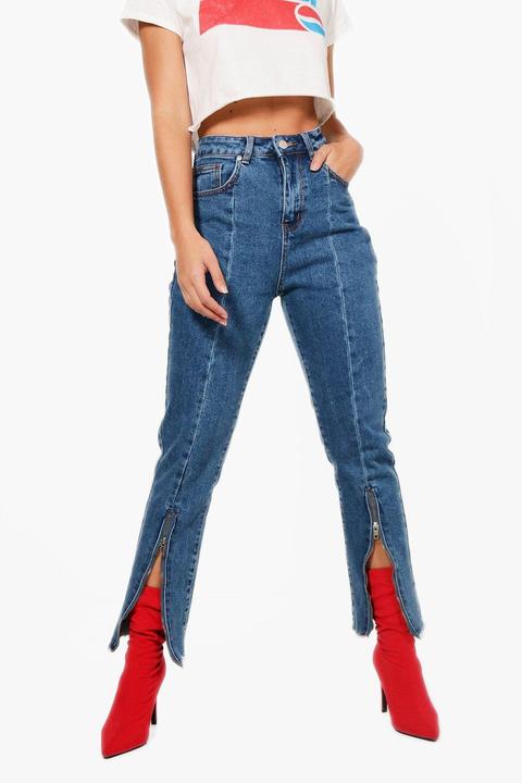 High Waist Zip Detail Mom Jeans