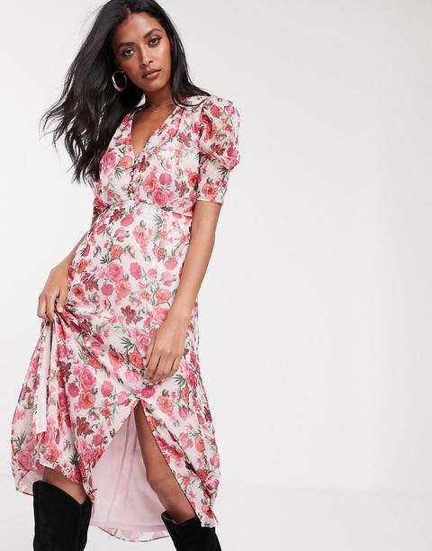 Stradivarius - Robe Longue À Fleurs - Rose-multi