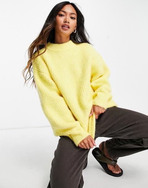 Asos Design Oversized Jumper In Premium Yarn In Rib In Yellow