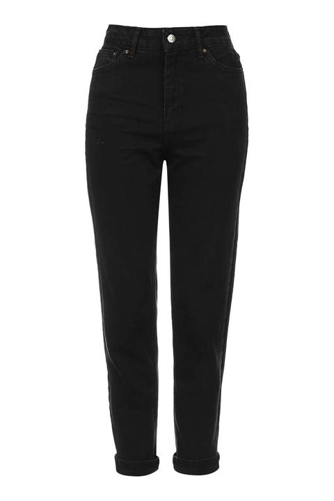 Womens Moto Black Mom Jeans - Black, Black