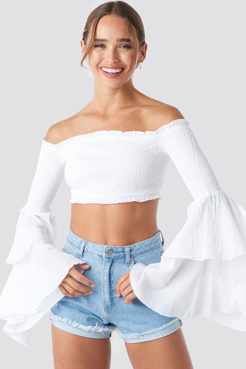 Céline & Talisa X Na-kd Off Shoulder Bell Sleeve Top - White