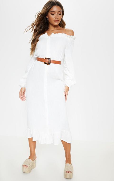 White Frill Hem Bardot Maxi Dress