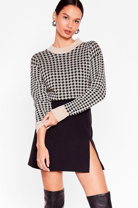 Womens Houndstooth Crew Neck Knit Jumper