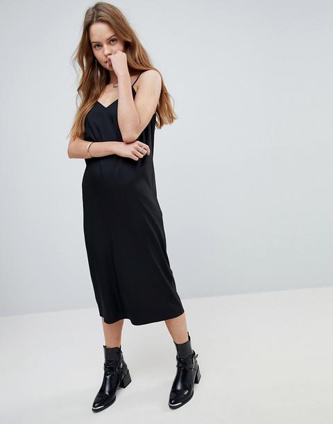 Asos Design - Vestito A Sottoveste Con Spalline Sottili Midi - Nero