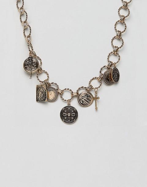 Asos Design - Collana Appariscente Oro Con Ciondoli Vintage E Icona - Oro