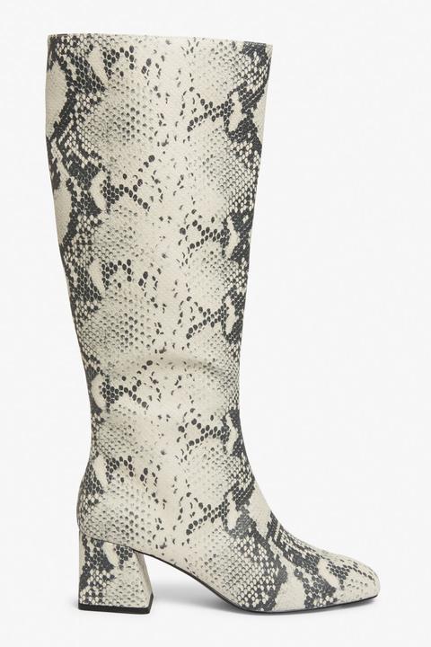 Knee-high Faux Leather Boots - Black