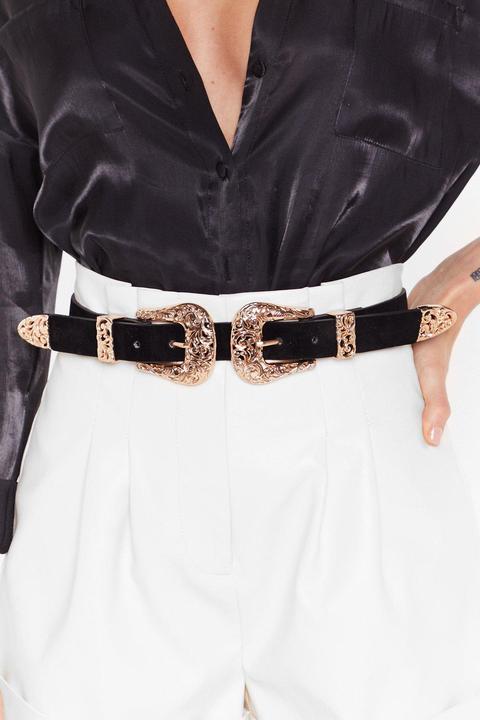 Womens Ceinture En Similicuir À Double Boucle Western - Noir - One Size, Noir